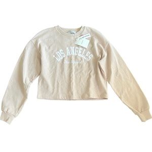 Nwt Bershka long sleeve Los Angeles the hippest crop crew neck size medium beige